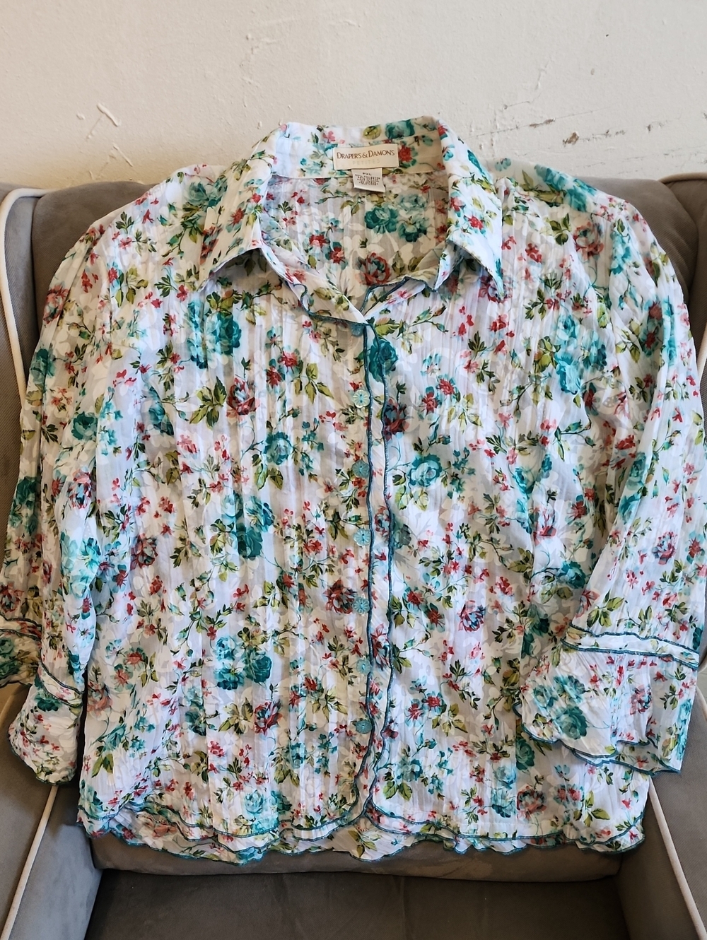 Daniel Rainn White Floral Button-Down Shirt - Teal & Coral Print